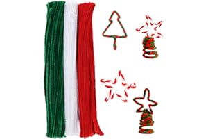 ZLULARY 150 Pieces Christmas Pipe Cleaners Chenille Stem,50 White Craft Pipe Cleaners,50 Green Chenille Stems Pipe Cleaners, and 50 Red Pipe Cleaners for Arts and Crafts, Xmas Home Decoration