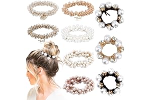 Ahoney 9Pcs Pearl Hair Ties Elastic Hair Scrunchies Hold Crystal Beads Bulk Hair Ropes Stretchy Handmade Boho Hair Accessories for Women Girls (Pearl&Crystal)
