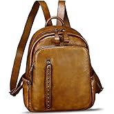 LRTO Genuine Leather Backpack Purse for Women Vintage Casual Daypack College Bag Handmade Cowhide Western Rivets Rucksack (Brown)