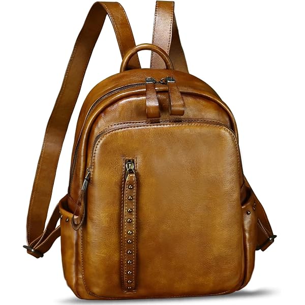 Genuine Leather Backpack Purse with Rivets, Vintage Western Style Daypack Leather Backpack For Women Genuine Leather Backpack Purse  main image 3