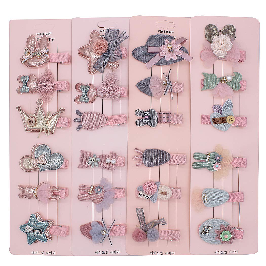 SIPLIV 24 Pieces(4 Pack) Baby Girls Hair Pins Hair Clips Rabbit Star Heart Shape Ribbon Lined Alligator Hair Bow Clips Toddlers Hair Accessories, B