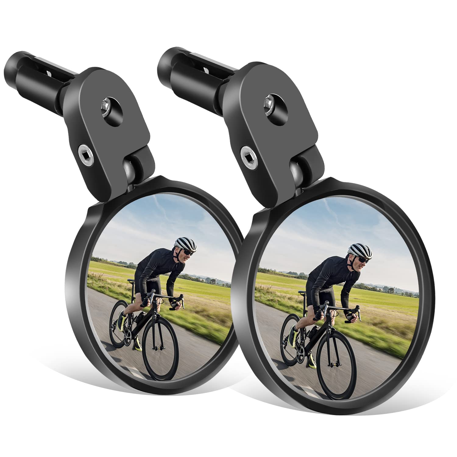 Arkham 2 Pieces Bicycle Mirror for Handlebars, E-Bike, 360° Swivel Bicycle Rear View Mirror, Handlebar End Mirror for 17.4-22mm Handlebars, Convex Bicycle Mirror for Electric Bicycles, Mountain Bike