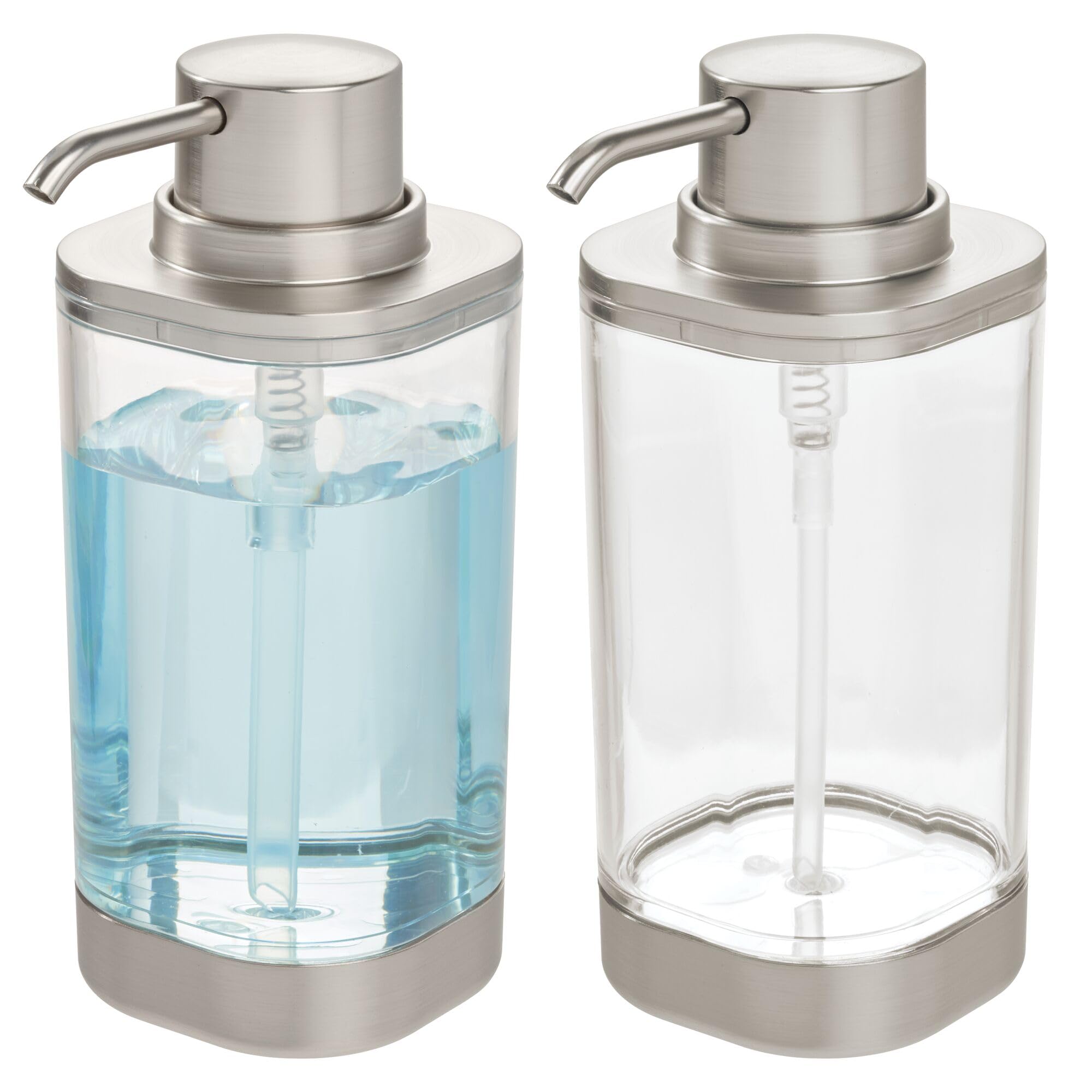 Photo 1 of iDesign Refillable Liquid Soap Dispenser for Bathroom or Kitchen Countertop - Set of 2 - Clear/Brushed Nickel