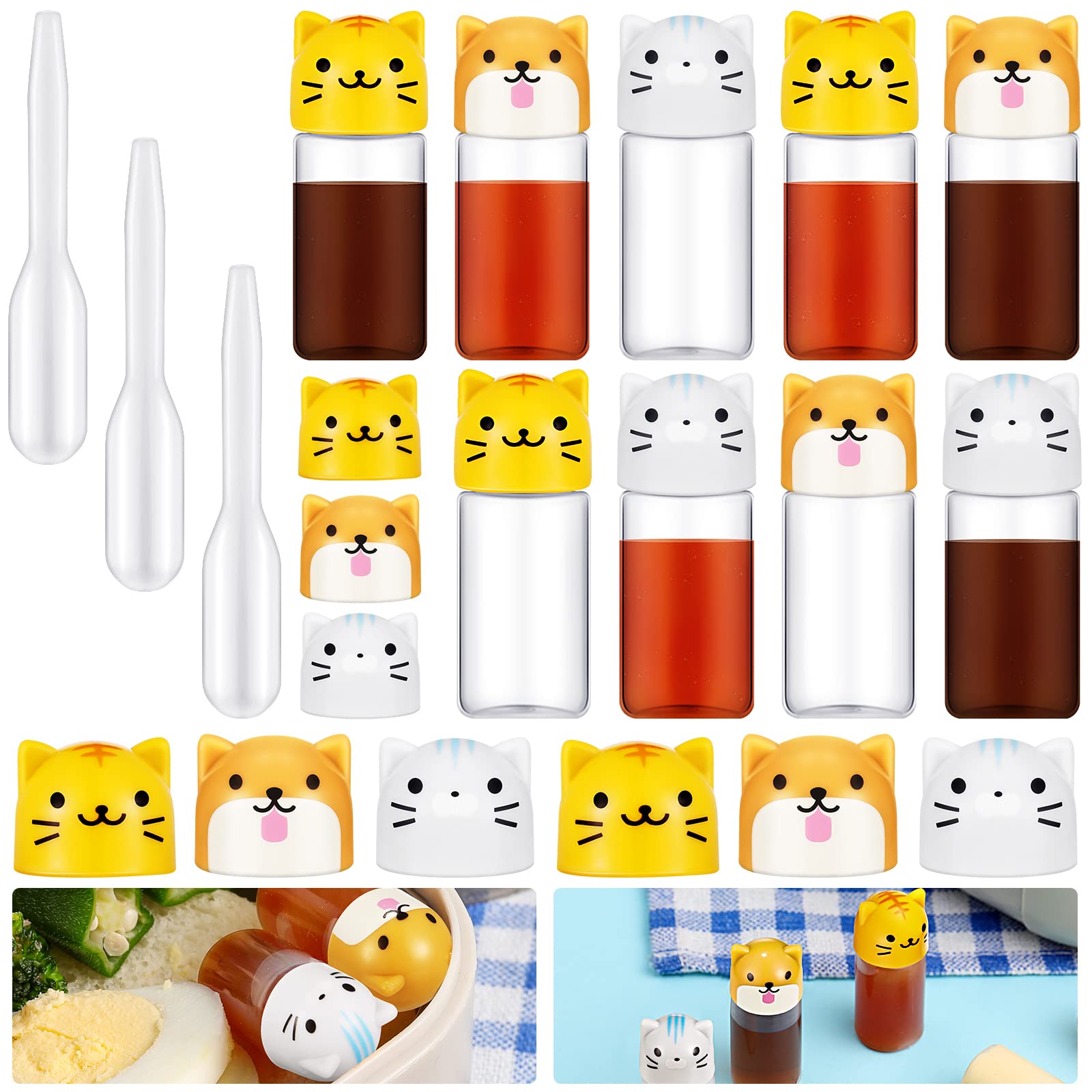 Photo 1 of 12 Pieces Bento Soy Sauce Case Container Bento Box Accessories, Mini Condiment Plastic Bottle with Dropper, Cute Animal Lunch Sauce Case Container for Hiking Travel Lunch Salad Ketchup Syrup Oil