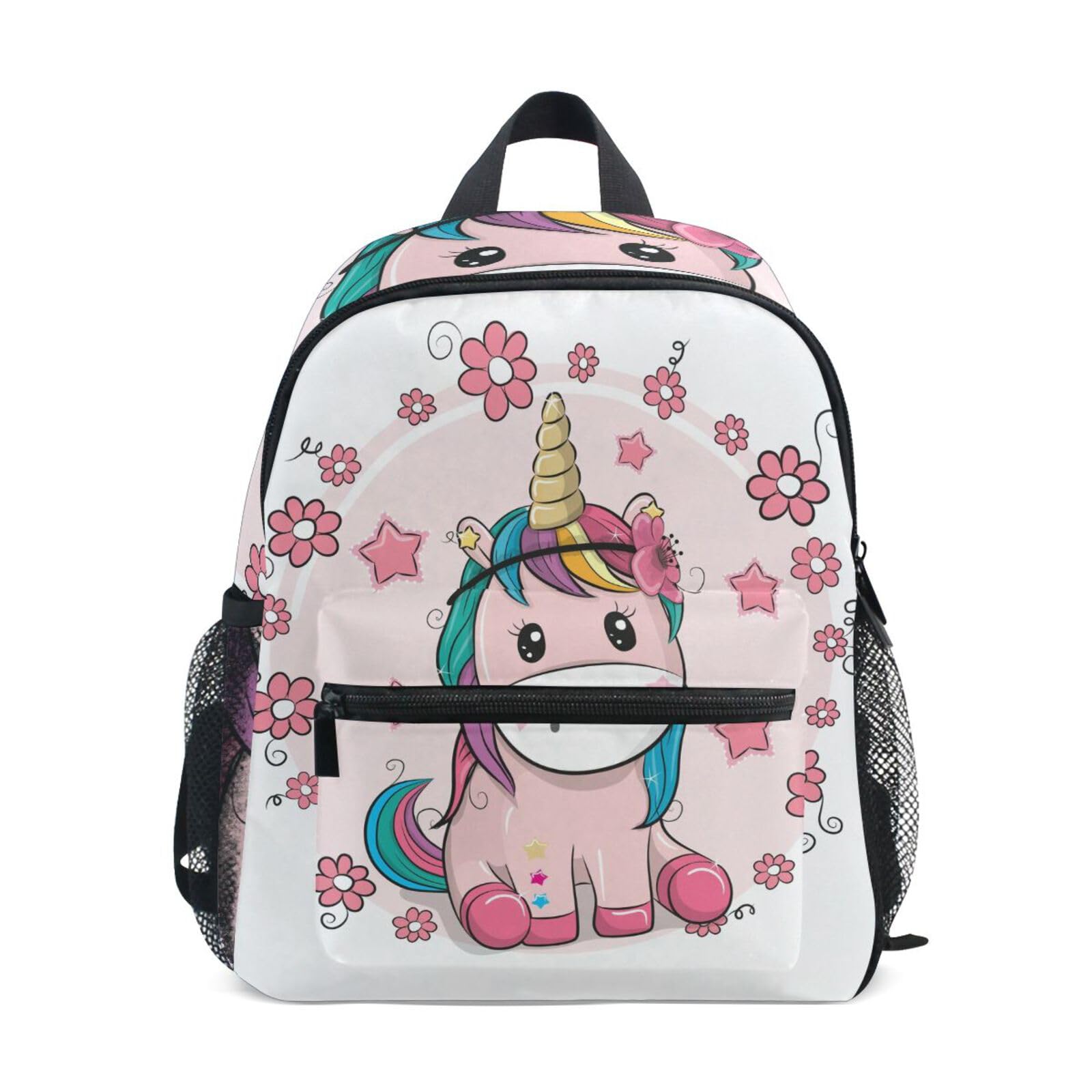 ISAOA Flower Unicorn Children's Backpack for Girls,Kid's Schoolbag for Kindergarten Preschool Toddler Baby Nursery Travel Bag with Chest Clip