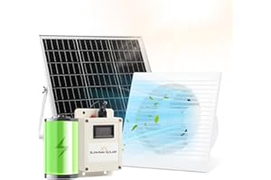 SUNYIMA Solar Powered Fan with Battery,20W Solar Panel Weatherproof+ 8'' Solar Exhaust Fan with 9.84Ft On/Off Cable for Greenhouse Circulation, Chicken Coop, Shed, Pet Houses, Ventilation