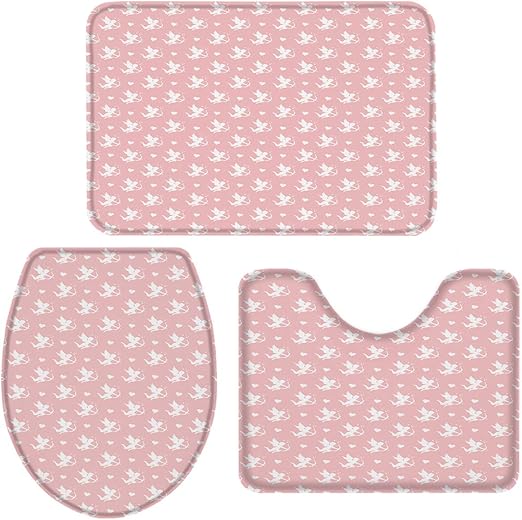 Amazon Com Infinidesign Love Theme Bathroom Rugs Bath Mats For Bathroom Sponge 3 Pcs Set U Shaped Rug Toilet Lid Cover Bath Mat 18 X30 14 X18 15 X18 Angel Cupid With Arrows Silhouette Pink White Home Kitchen