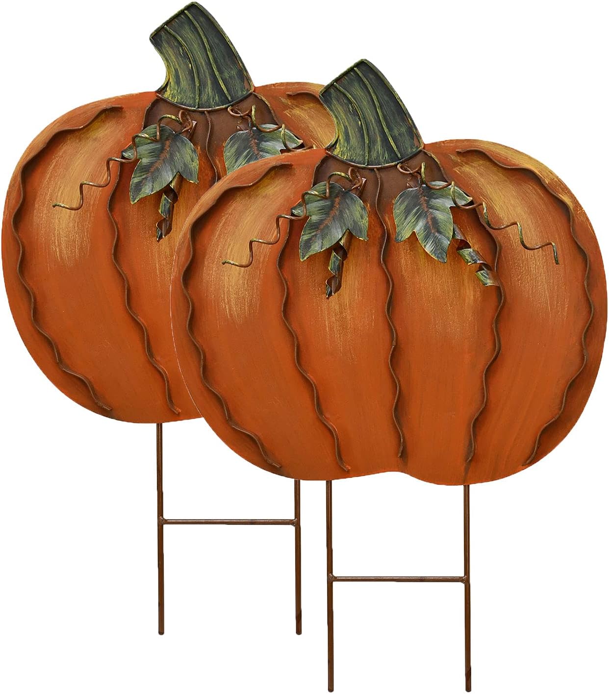 Decorative Garden Stakes - Linfevisi Metal Pumpkin Stakes Yard Signs Decorative Garden Stake Fall Decor Pumpkins Lawn Stakes Ornaments Outdoor Fall Garden Decor Fall Yard Decorations Autumn Harvest Thanksgiving Halloween 17.5