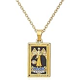 SPARKLAURA Gold Tarot Card Necklace for Women Men, Non Tarnish 18K Gold Plated Vintage Lucky Charm Square Pendant Talisman Amulet Necklaces Unisex Jewelry