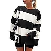 ZESICA Women's Fall Sweatshirt Tops Crewneck Long Sleeve Loose Oversized Striped Fleece Pullover 2026 Clothes