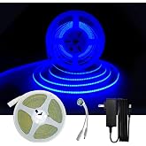 HAMRVL COB LED Strip Lights Blue, 16.4ft Dimmable Adhesive LED Lights with Touch Dimmer,12V Adapter,Bright Dotless Flexible Cuttable Indoor COB LED Rope Lights for Cabinet Home DIY Lighting Projects