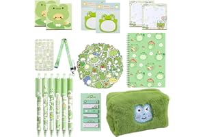 400Pcs Cute Frog Stationery Set, Kawaii Office Supplies Includes Fun Pencil Case Gel Ink Pens, Cartoon Sticky Notes Mini Note