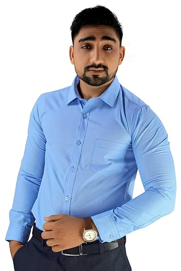 Uniform Sarees Corp Men�s Formal Regulat Fit Full Sleeves Shirt for Office Wear S-445912T_Solid Blue