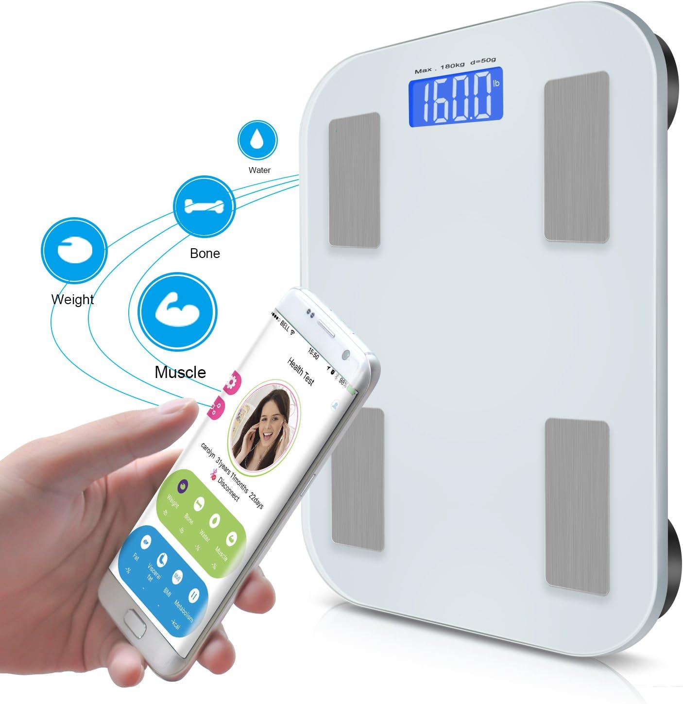 Adoric Bluetooth Body Fat Scale Smart Digital Scale with Free APP for Android and iOS, Tempered Glass Surface, Auto On/Off, Body Composition Monitor Measures Weight: Health & Personal Care