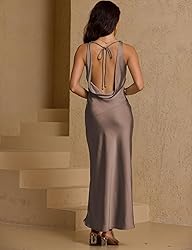 Satin Cowl Neck Sleeveless Backless Maxi Wedding
