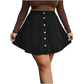 winkbay Women's Plus Size Corduroy Mini Skirt Elegant Button Front High Waisted A Line Work Office Skirts