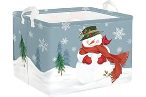 Clastyle Rectangular Snowman Christmas Basket Large Blue Winter Snowflake Shelf Basket Clothes Toy Book Gift Nursery Basket Collapsible Wrap Ornament Storage