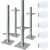 4 Pack Adjustable Scaffold Leveling Jacks 18.25" &ndash; Solid Screw Jacks | Wide Base Plate, Galvanized Finish, Fits Baker-Style Scaffolding Frames