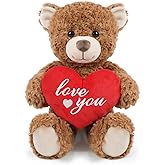 JUSTQUNSEEN Valentine's Day Teddy Bear Heart-Holding Gift - 8.6 Inch Brown Bear Soft Stuffed Plush Animal, Idea Gift for Her Girlfriend Mom Girls, Cute Plush Toy for Kids Adults