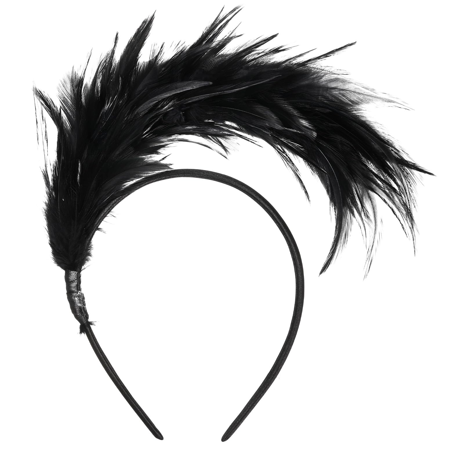 Dilunave Colorful Feather Headband Fascinator Cosplay Hair Bands Carnival Party Headdress Rainbow Headband Feather Headdress Costume for Easter Day, Wedding, Halloween Party(Black)