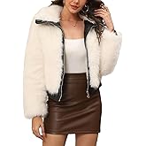 Xukiki Women Winter Coats Fleece Cropped Jacket Faux Fur Long Sleeve Shaggy Warm Outerwear Fall Clothes
