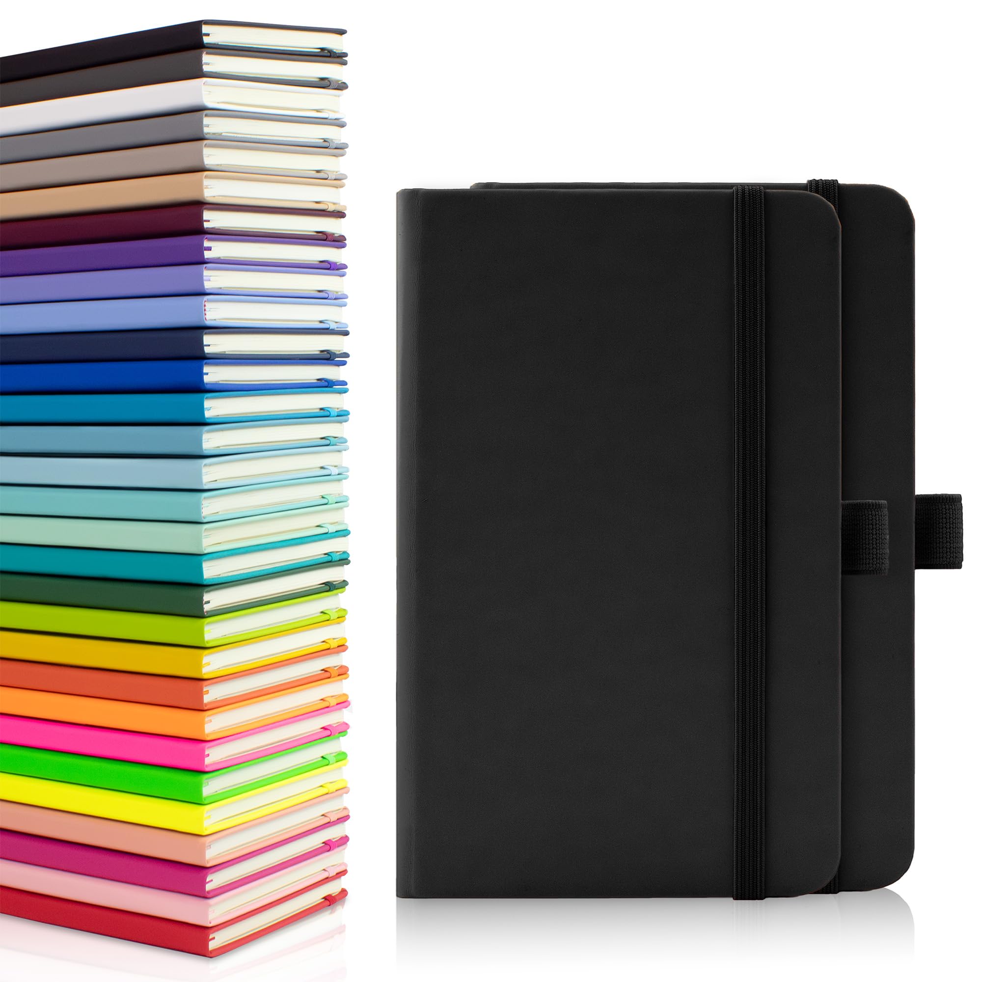 Notes London 2 x A6 Notebooks, Double Pack with Lined Pages, Pen Loop and Expandable Paper Pocket Hardback Medium Journal New Notepad Note Book Notes Diary Pad (Black) — image 1