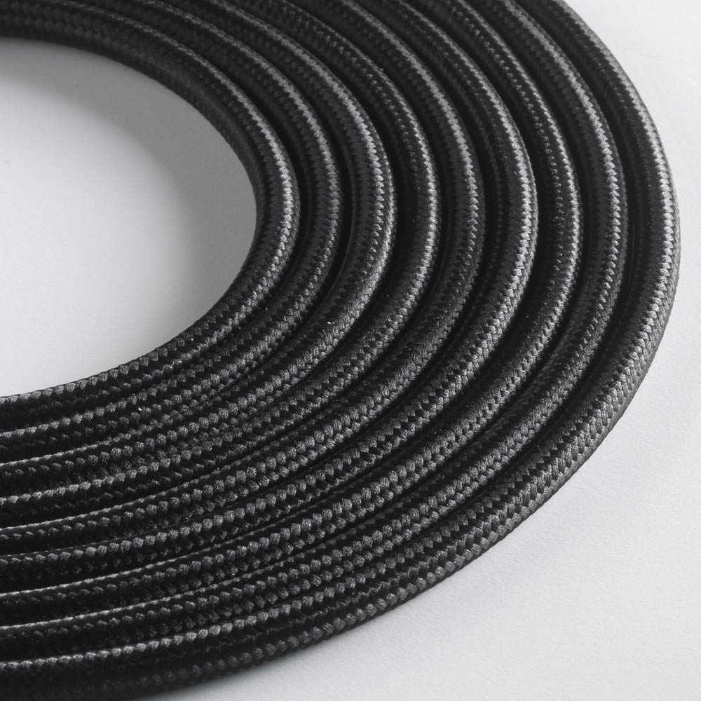 Klartext – Light Round Textile Cable for Lighting, 3 x 0.75 mm, Black, 3 m. Maximum Anti-Shock Safety!