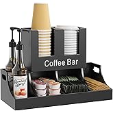 Busidhji Coffee Station Organizer, Wooden Coffee Bar Organizer for Countertop, Condiment and Cup Storage Organizer, Bar Acces