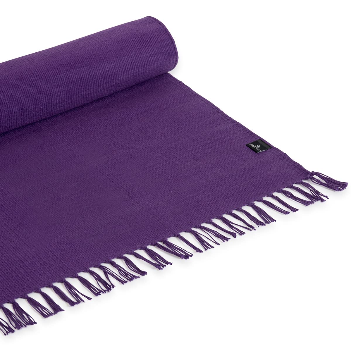 Yoga Studio Organic Mat - 196cm x 70cm Purple Cotton Rug With Tassels for Meditation, Relaxation, and Hot Yoga