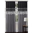 Lush Decor Night Sky Window Curtain Panel, Single, 42" W x 84" L, Silver & Black - Sequin Curtains - Sparkle & Color Block Design - Modern Glam Decor - Long Curtains For Bedroom & Living Room