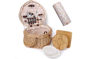 Hap Tim Heart Wicker Picnic Basket for 2 Person Set with Blanket & Bamboo Plate & Cheese Board, Couples Gifts, Wedding Gifts, Engagement Gifts (Y2405)