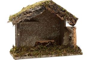 VILLAGE GIFT IMPORTERS Nativity Creche Stable | 8.5" Tall 10" Wide | Realistic Moss Roof and Floor | Beautiful Texture Work | Religious Christmas and Holiday Home Décor | Made in Italy