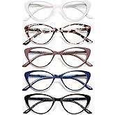 EYEURL Reading Glasses for Women 5 Pack Fashion Cat Eye Reading Glasses, Men Blue Light Blocking Readers with Spring Hinges Computer reading glasses.1.5