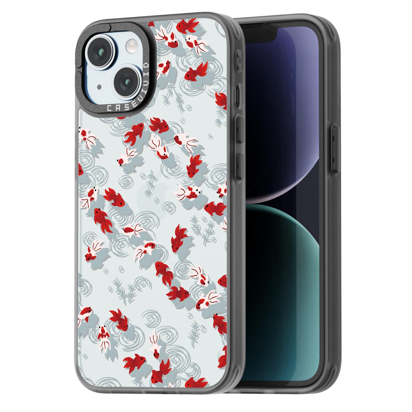 Photo 1 of casevivid Compatible for iPhone 15 Case Cute Aesthetic - Durable Fashion Funny Phone Case - Girly Gloldfish Pattern Print Cover Design for Woman Girl 6.1 inches Black