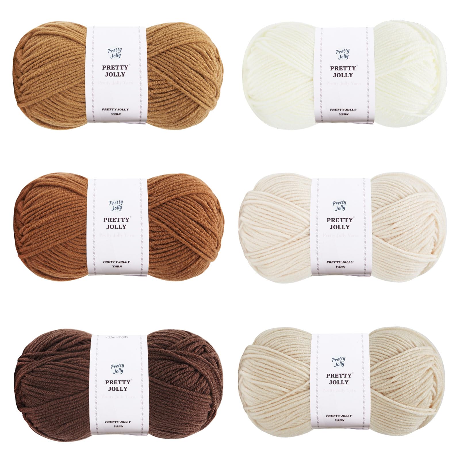 Pretty Jolly 300g Soft Assorted Colors Yarn, Sport Weight,100% Acrylic, 4 Ply, Bonbons Yarn for Crochet & Knit, DIY Project Starter Kit for Kids or Adults(6×132m) (Department 15)