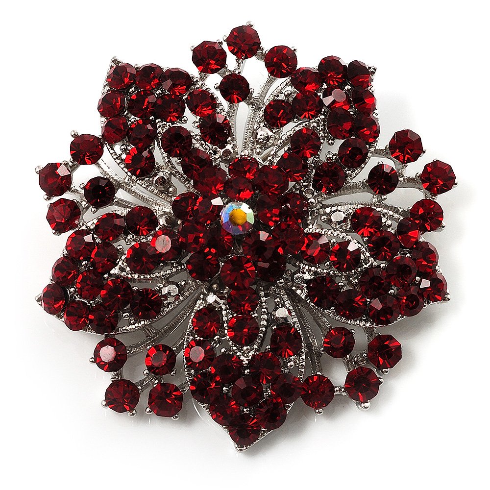Victorian Corsage Flower Brooch (Silver&Burgundy)