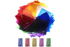 Cinvo 160 Pcs Cellophane Sheets Multi-Colored See Through Colorful Sheets with Twist Ties Cello Wraps for DIY Arts and Crafts, Treats Candy Wrapping Party Supplies (7.5 x 7.5 Inch)