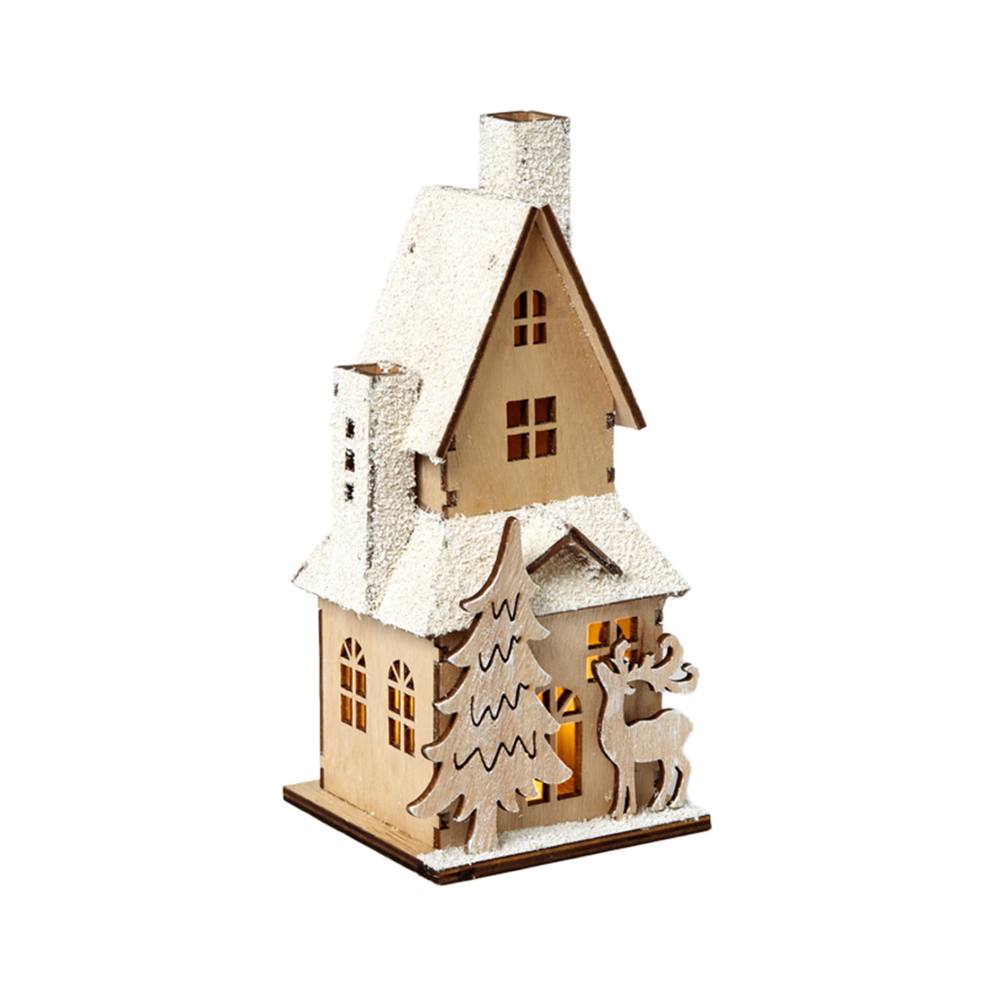 HEITMANN DECO Christmas - Decorative wooden house with LED lighting - natural wood with snow-covered roof - illuminated Christmas decoration