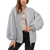 Wyeysyt Oversized Sweatshirt for Women Zip Up Fleece Bomber Jacket Casual Lantern Sleeve Sweatshirt