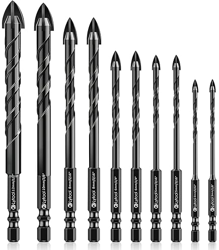 HARFINGTON Lot De 6 Forets à Béton Et Maçonnerie De 14 Mm Avec Pointe En Carbure De Tungstène Chromé Long Triangle Cruciforme Pour Céramique, Carrelage, Brique, Verre, Plastique, Bois, Noir