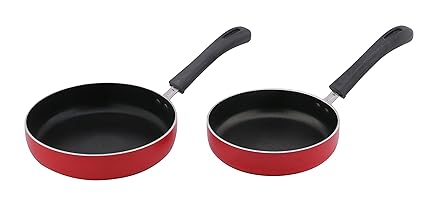 Nirlep Aluminium Fry Pan Set, 1.8mm, 2-Pieces, Red