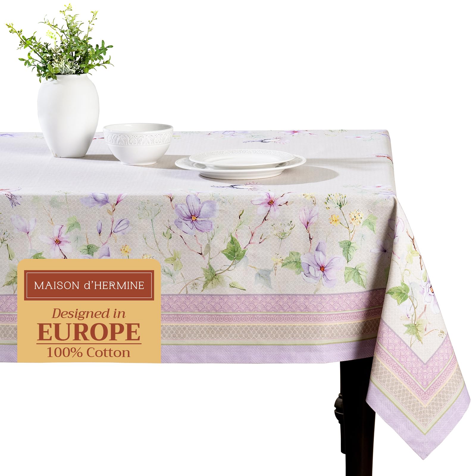 Maison d' Hermine Table Cloth Rectangle Table 100% Cotton 180 cm x 140 cm Tablecloth Reusable Everyday Use for Dining Farmhouse Home Party Festive Gifts for Mothers Day (Magnolia Mornings) — image 1