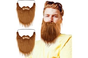 UPIQNG 2Pcs Fake Beard Fake Moustache Christmas Party Cosplay Costume Accessories Long Simulation Mustaches with Elastic Band