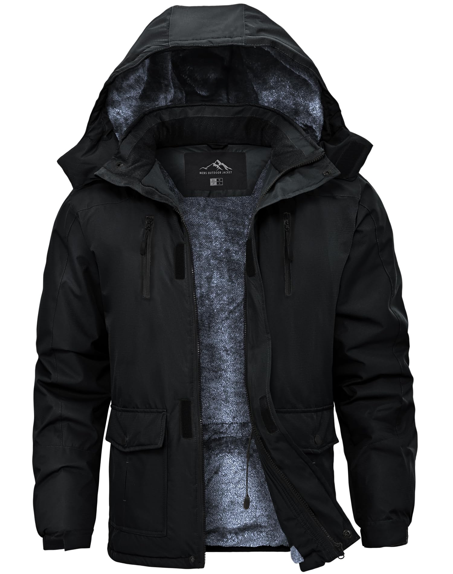 Tansozer Herren Winterjacke Winddicht Atmungsaktiv Wasserabweisend Gefüttert Wander Regenjacke, Schwarz, L