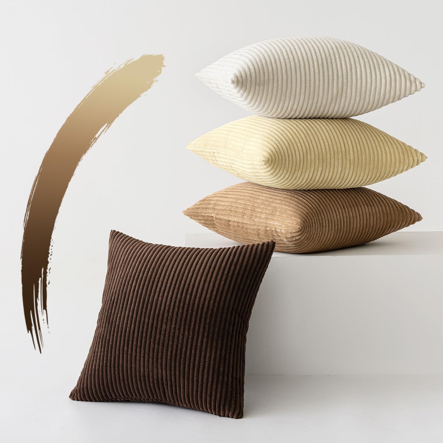 Slozzi Set of 4 Corduroy Cushion Covers, Sofa Cushion Covers, Decorative Cushion Cover, Couch Cushion, Soft, for Sofa, Bedroom, Living Room, Office, 50 x 50 cm, Brown Series