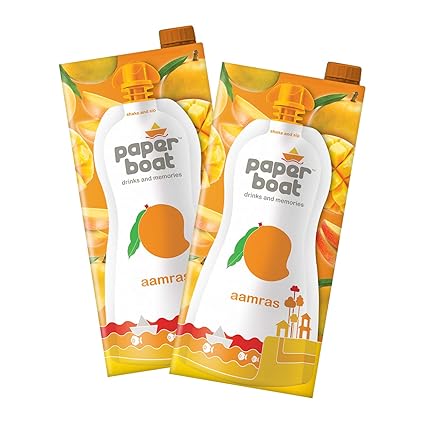 Paper Boat Aamras, Mango Fruit Juice, No Added Preservatives and Colours (Pack of 2, 1L Each)