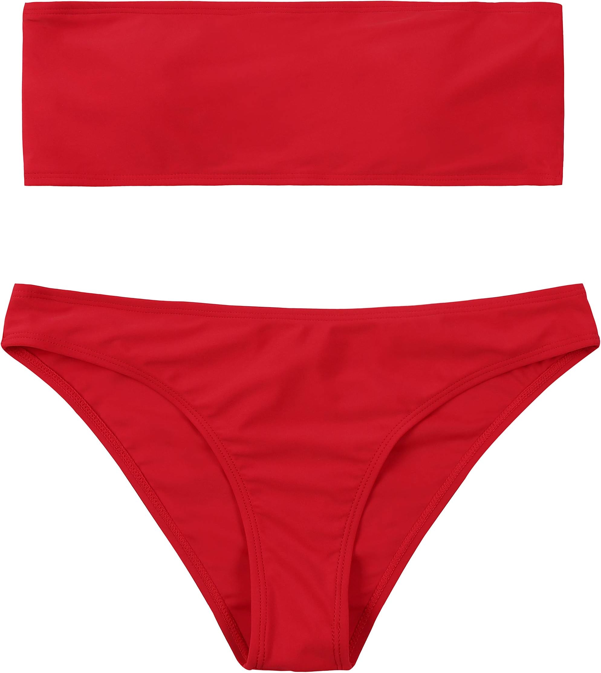 Women's Strapless Bra Horizontal Stripe Bandeau Bikini Bottom Set Swimsuit