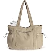 ECOHUB Large Corduroy Tote Bag for Women with Cup Holder & Luggage Sleeve & Laptop Compartment for Work Travel College Casual