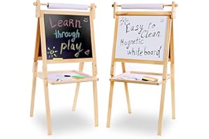 Kraftic Deluxe Standing Art Easel for Kids - Toddler Drawing Chalkboard, Magnetic Whiteboard, Dry Erase Board, Paper Roll and Accessories