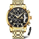 OLEVS Watches for Men with Date Luxury Big Face Waterproof Mens Wristwatch Analog Dress Two Tone Stainless Steel Man Watch Luminous Relojes De Hombre Calendar(Green/Blue/Black Dial